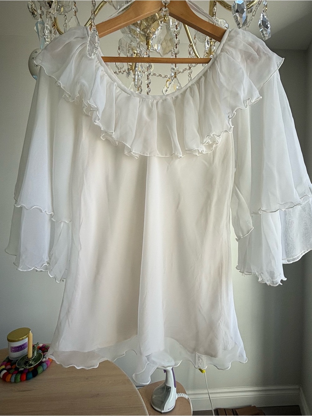 White Ruffle Blouse - Women's Top Size M